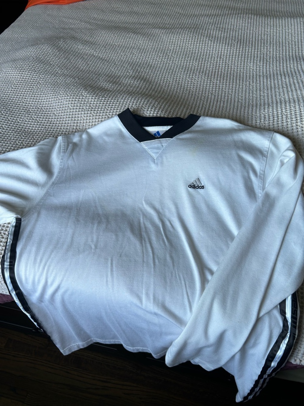 Vintage Adidas White Crewneck with Black Stripe Detail down the side